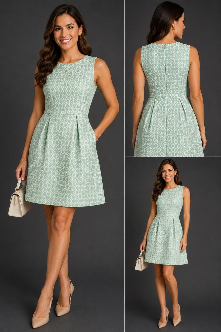 Tahari Arthur S. Levine Mint Green Jacquard Fit & Flare Dress Sz 6 Career Office
